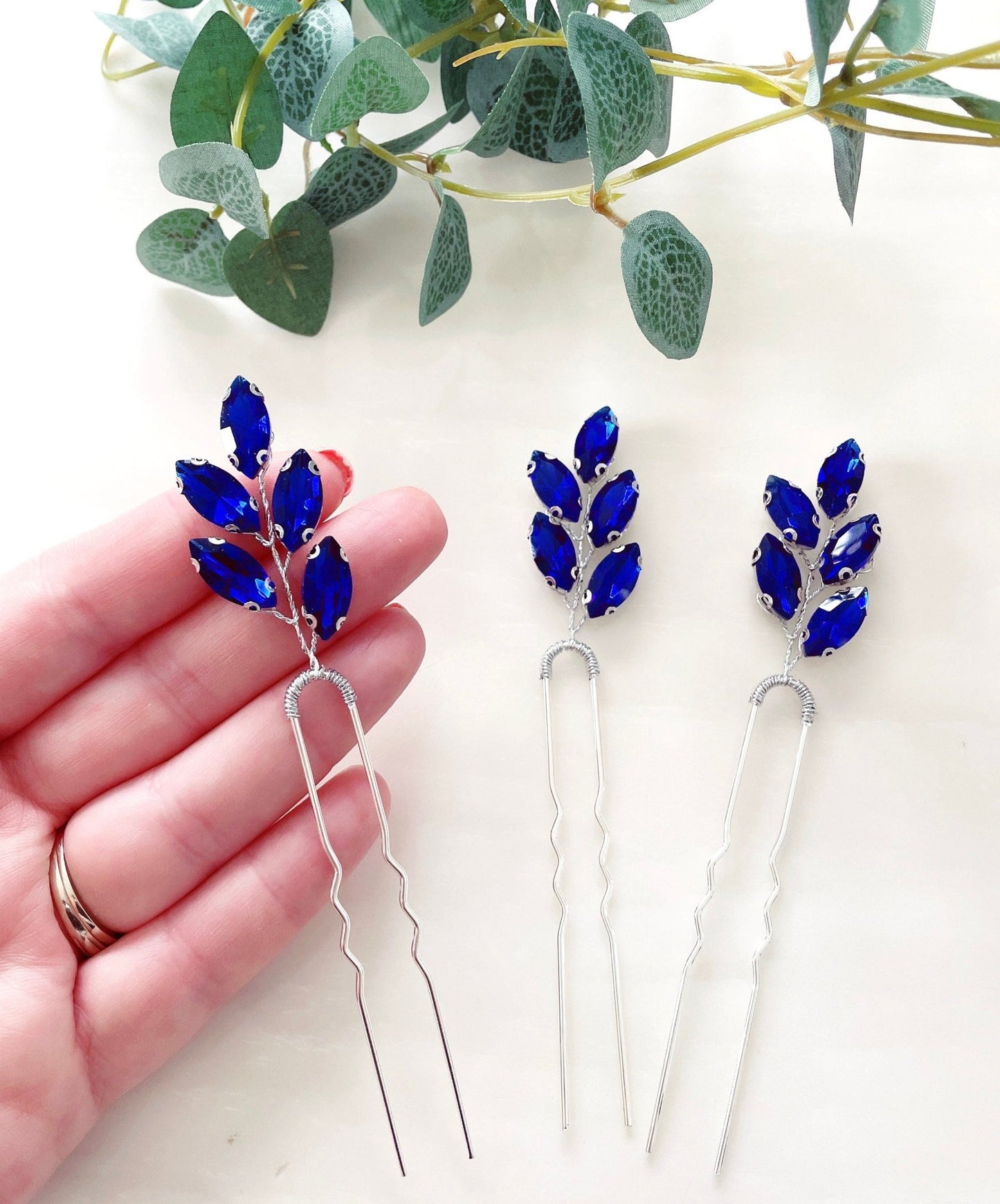 Royal blue hair pins - Petal & Pearl