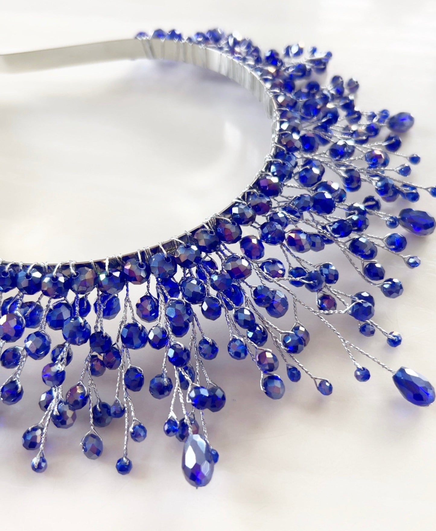 Royal blue statement headpiece - Petal & Pearl