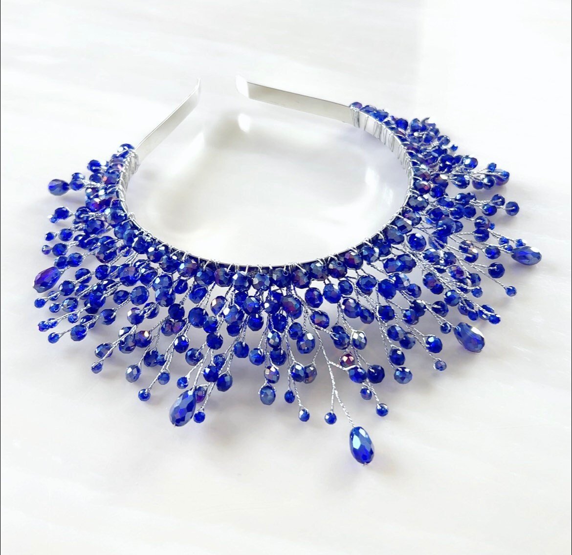 Royal blue statement headpiece - Petal & Pearl