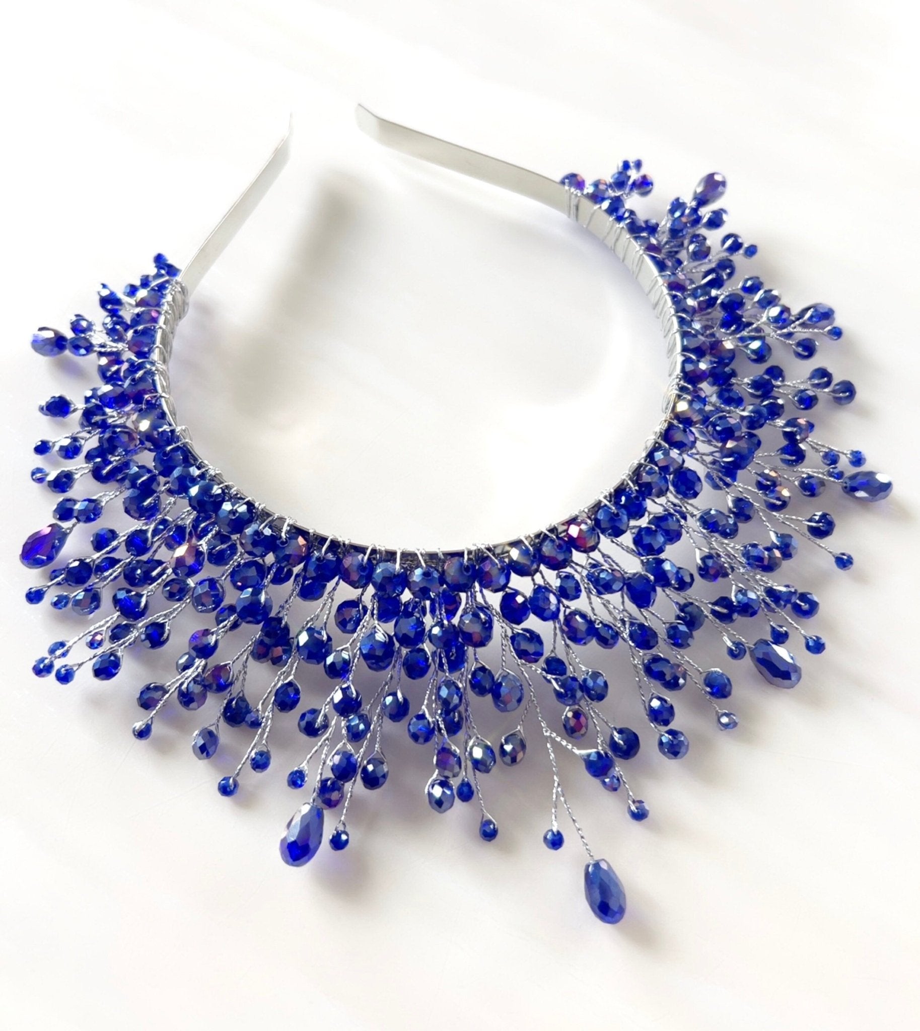 Royal blue statement headpiece - Petal & Pearl