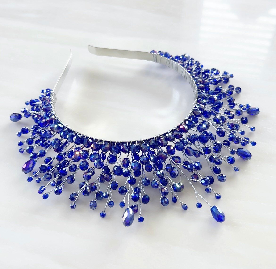 Royal blue statement headpiece - Petal & Pearl