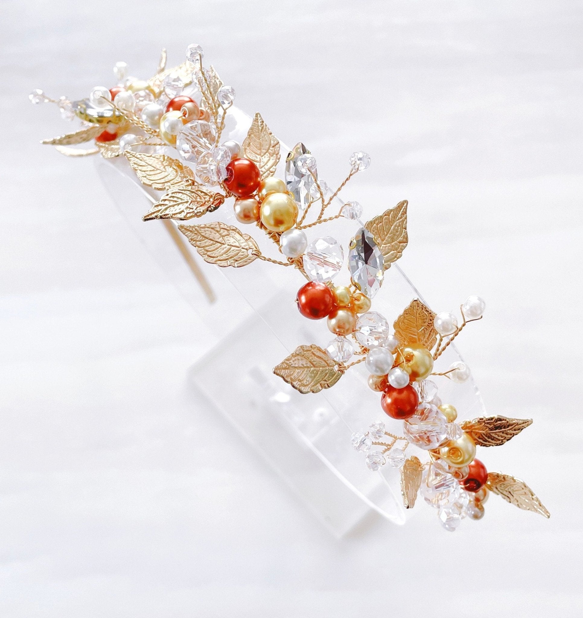 rust orange and gold crystal headpiece - Petal & Pearl