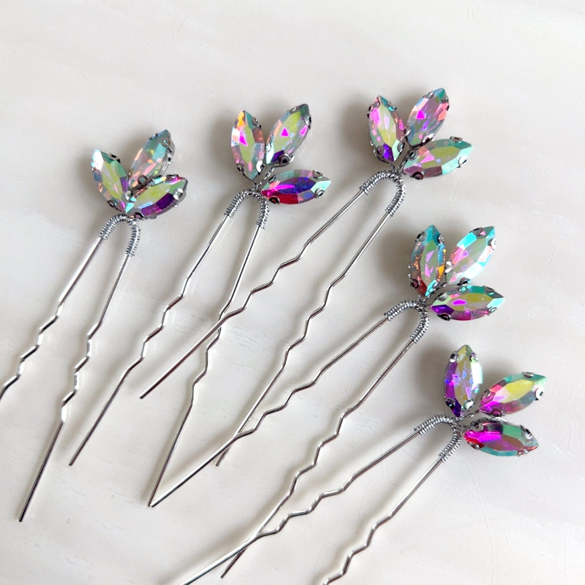 Set of five AB crystal bridal hair pins - Petal & Pearl