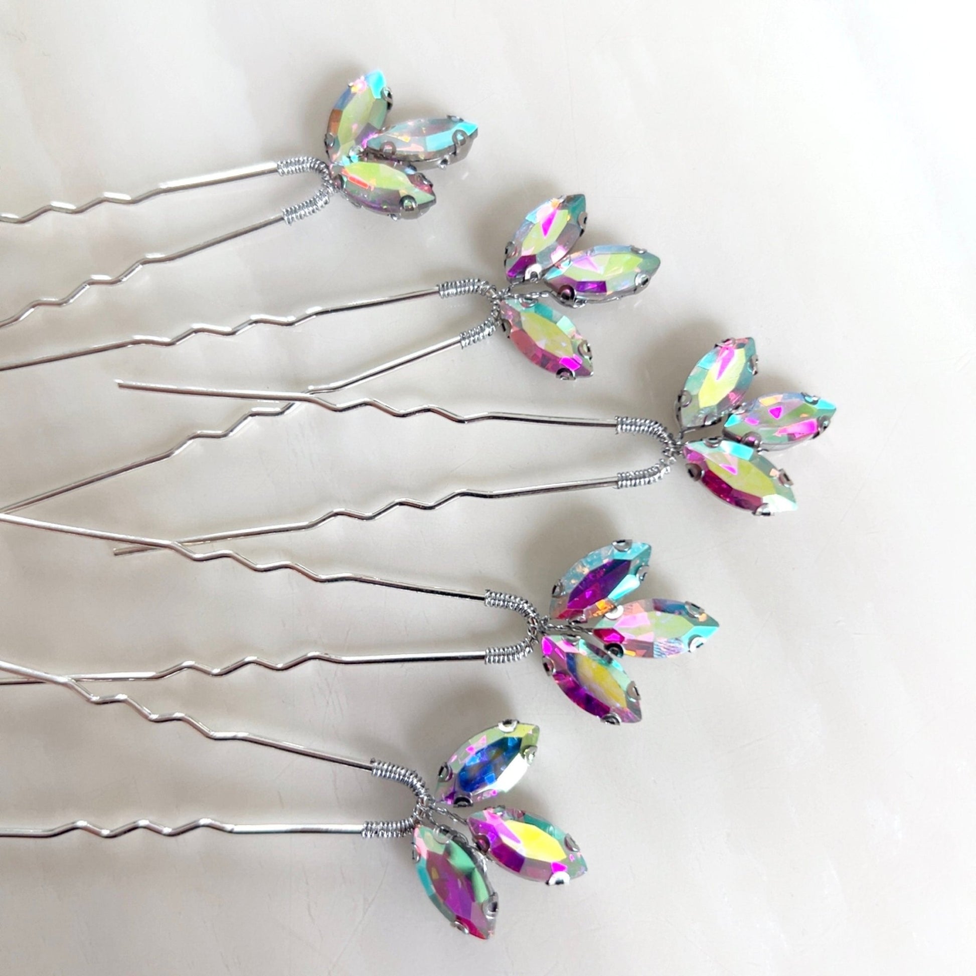 Set of five AB crystal bridal hair pins - Petal & Pearl