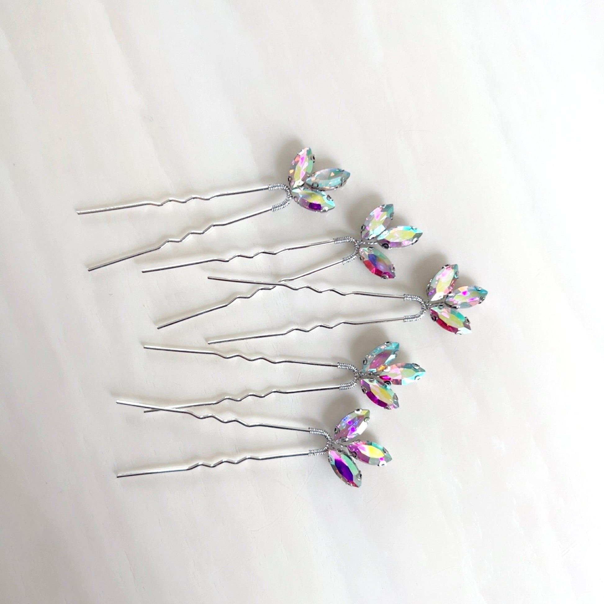 Set of five AB crystal bridal hair pins - Petal & Pearl