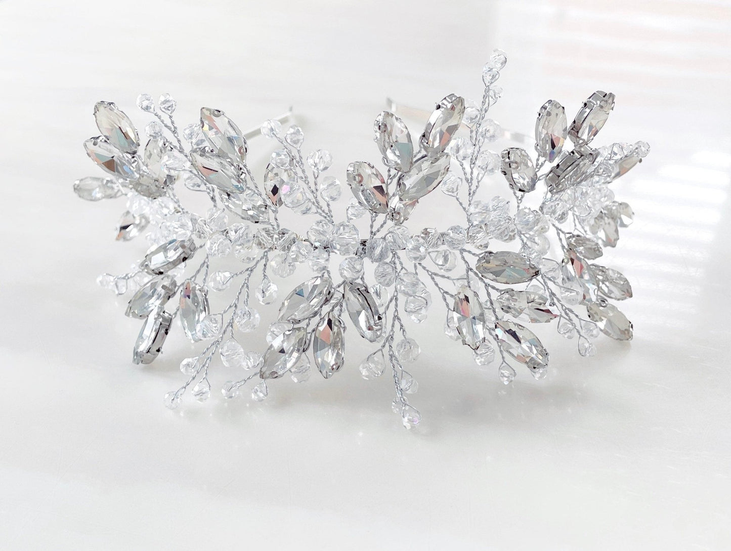 Silver crystal bridal headpiece - Petal & Pearl