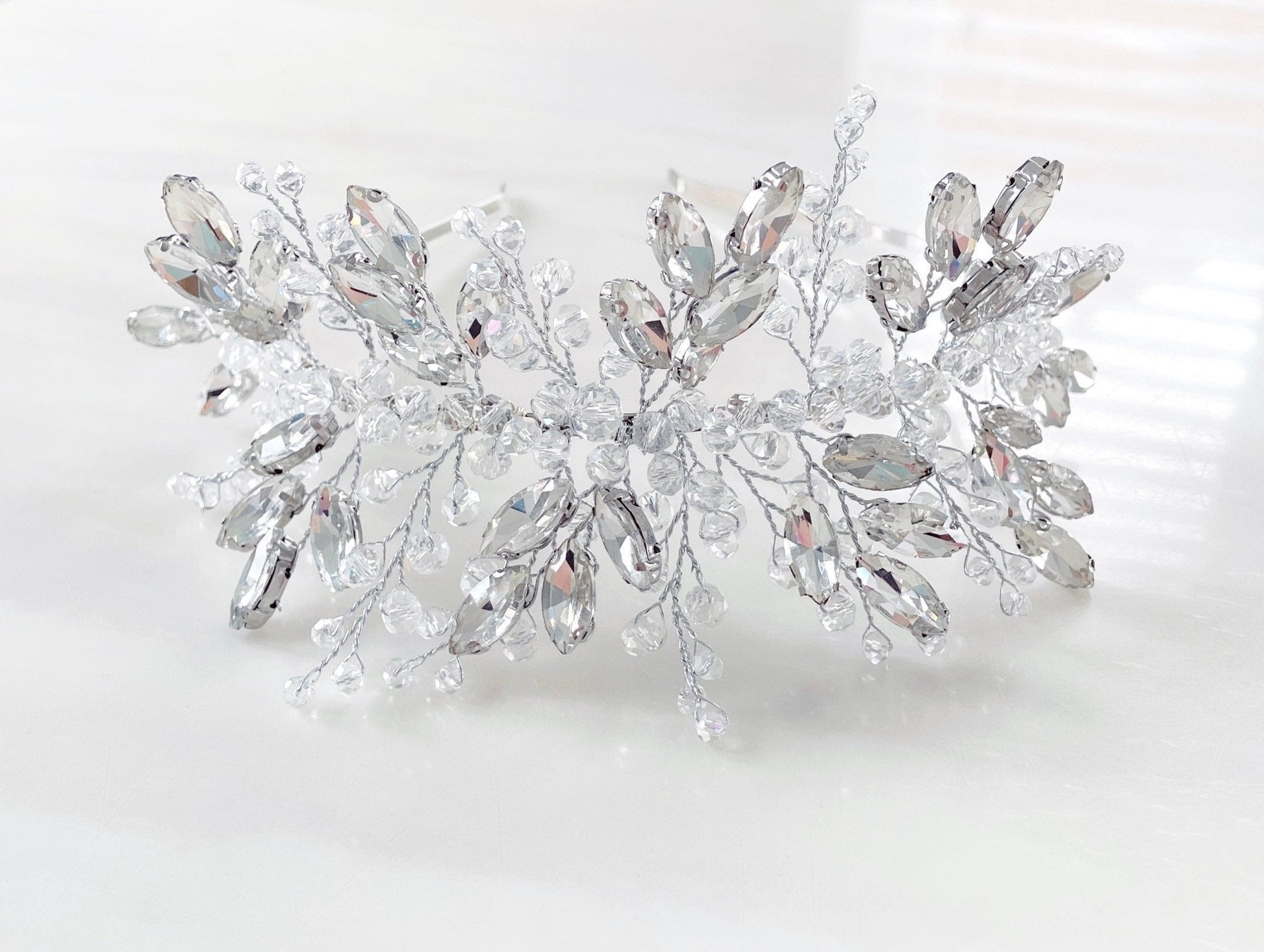 Silver crystal bridal headpiece - Petal & Pearl