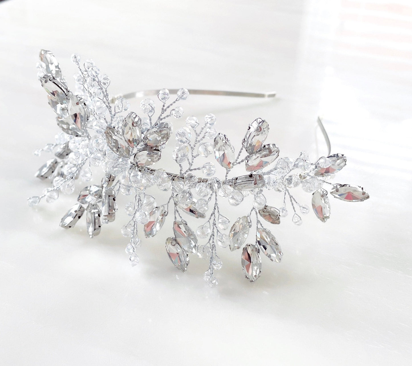 Silver crystal bridal headpiece - Petal & Pearl