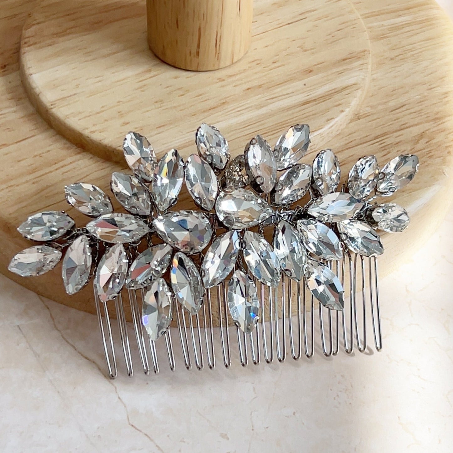 silver crystal hair comb - Petal & Pearl