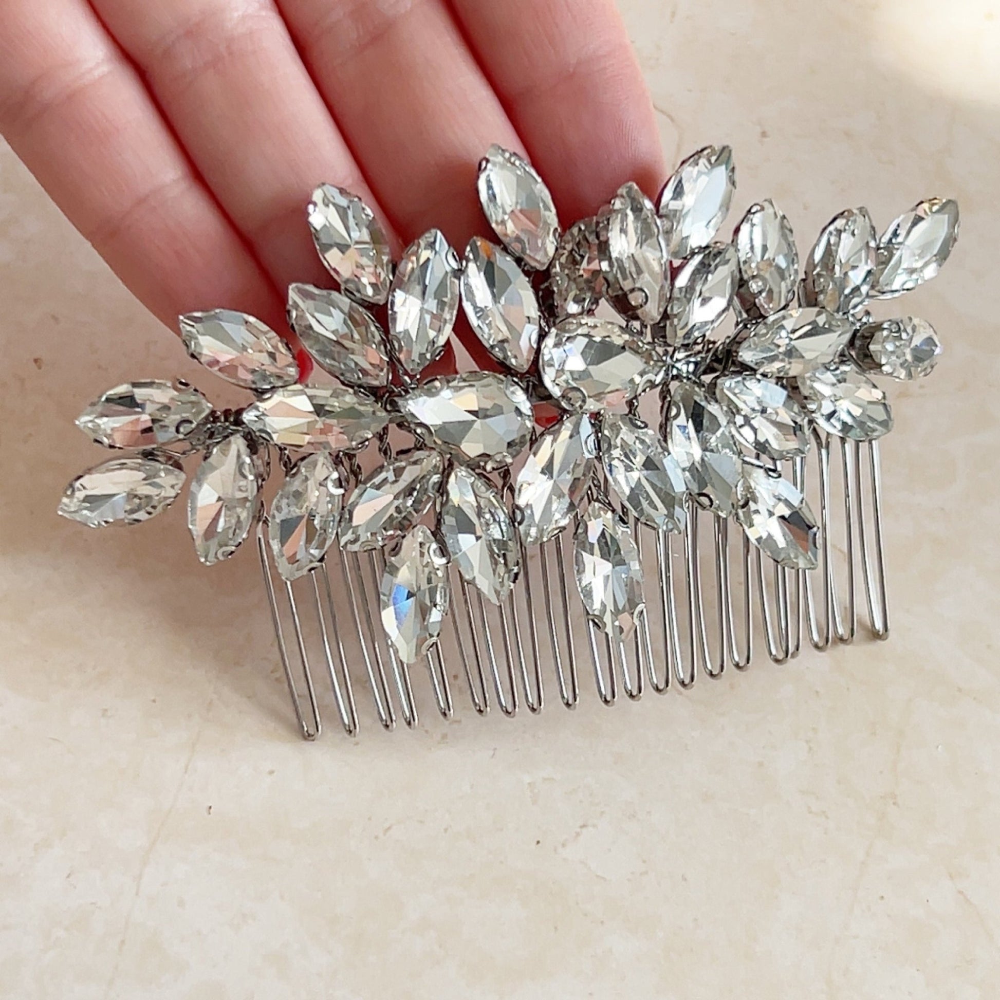 silver crystal hair comb - Petal & Pearl