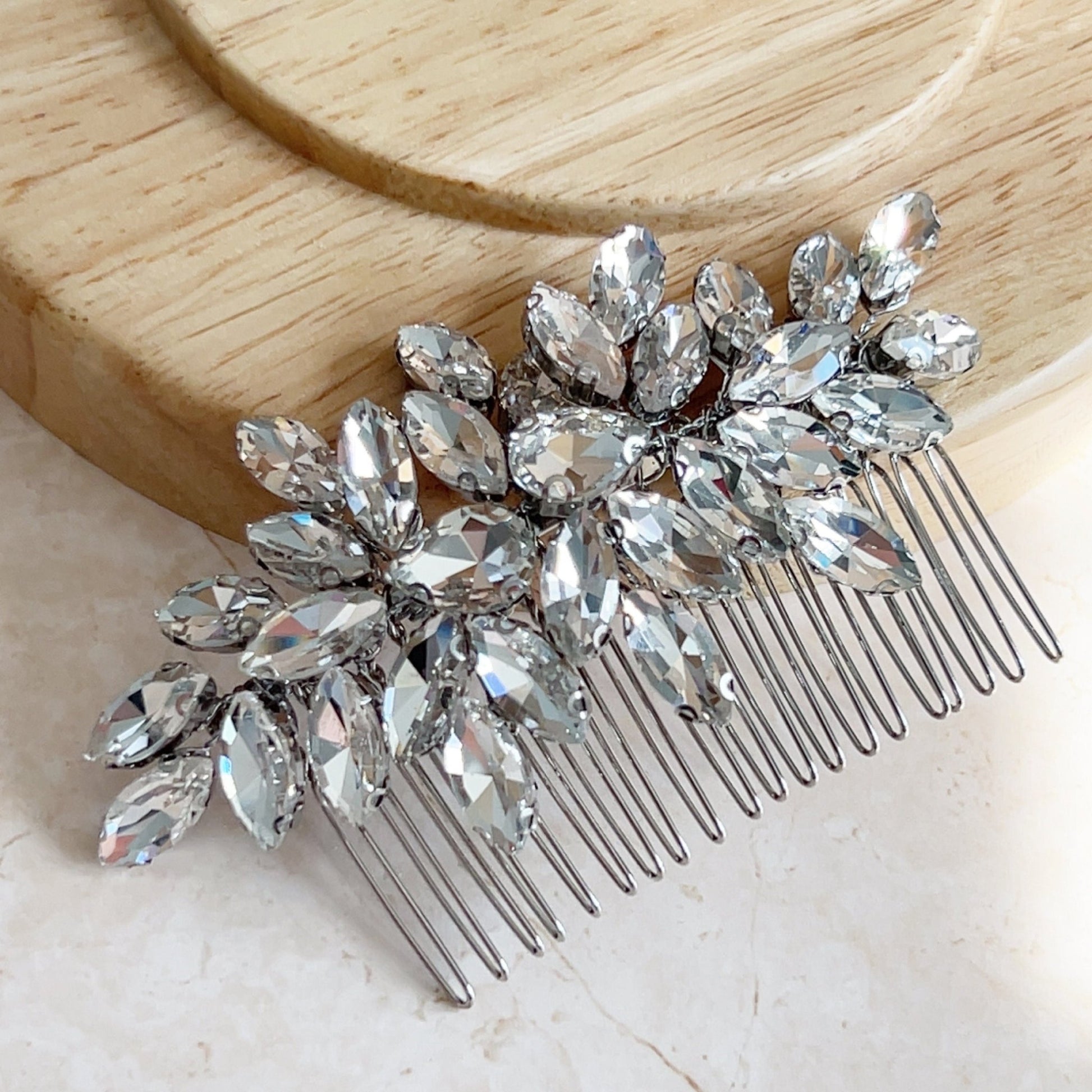 silver crystal hair comb - Petal & Pearl