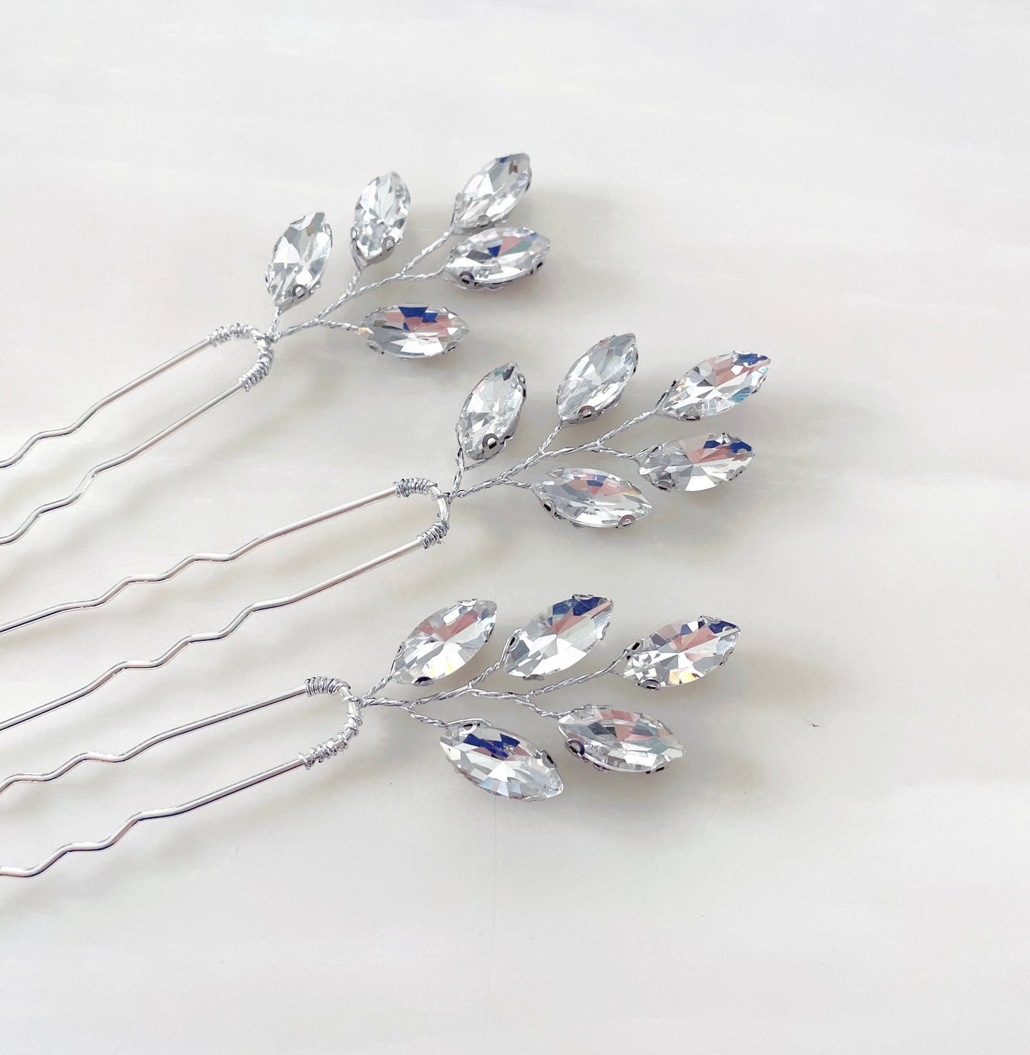 silver crystal hair pins - Petal & Pearl