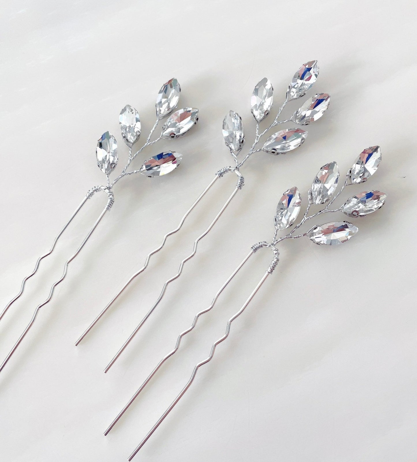 silver crystal hair pins - Petal & Pearl