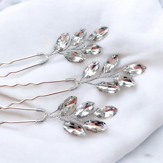 silver crystal hair pins - Petal & Pearl