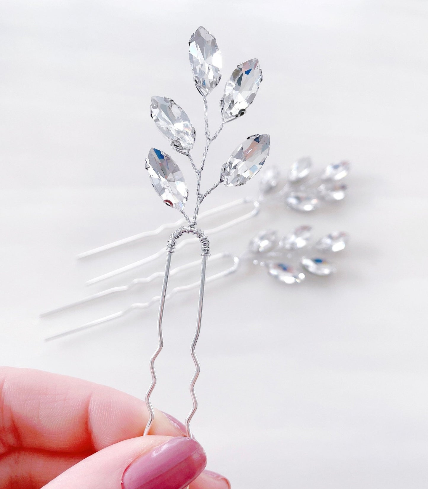 silver crystal hair pins - Petal & Pearl