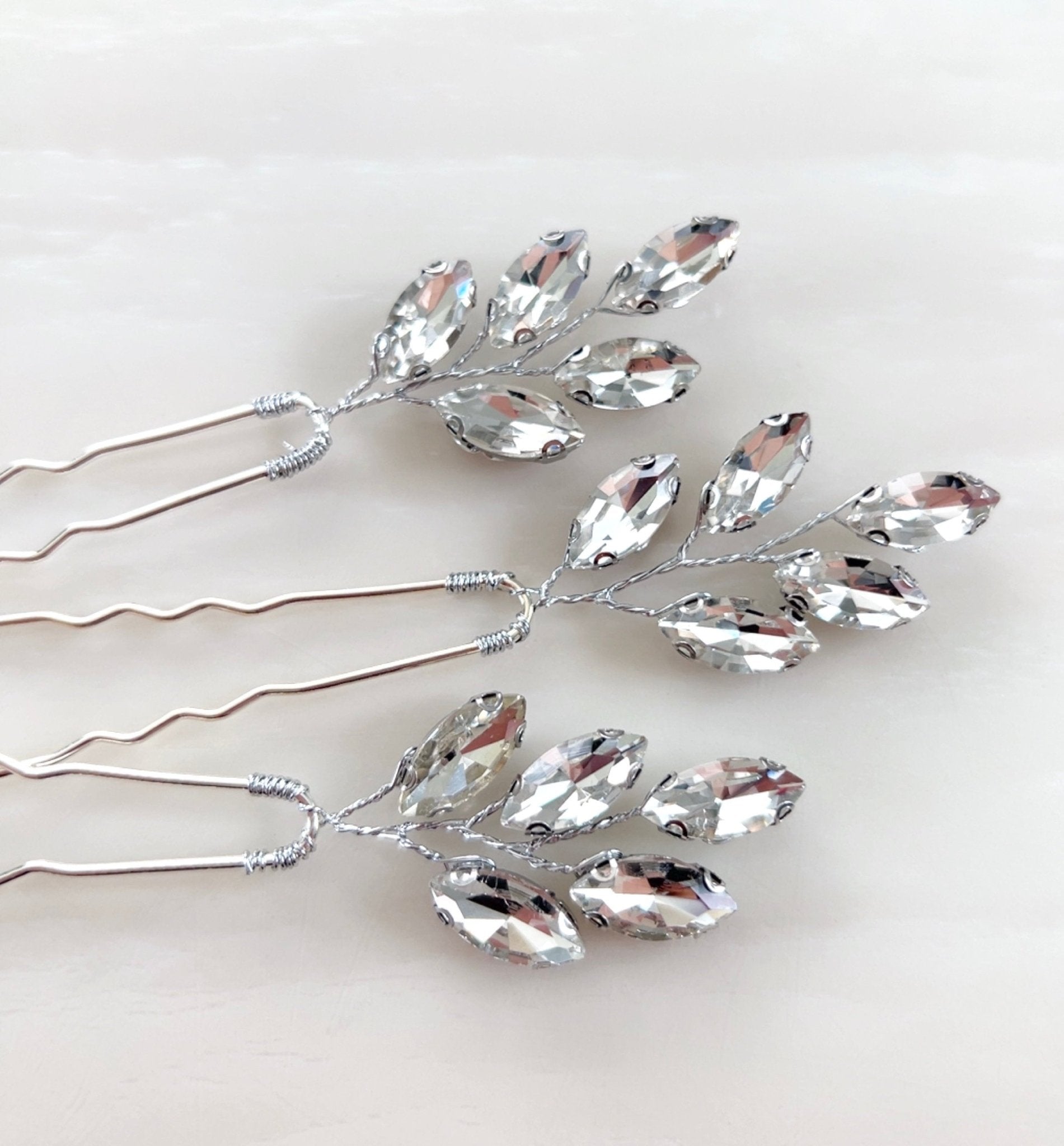 silver crystal hair pins - Petal & Pearl