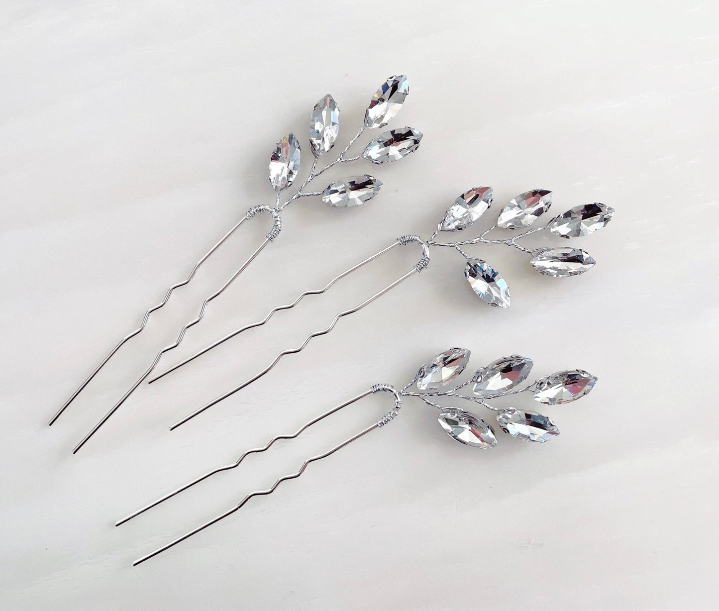 silver crystal hair pins - Petal & Pearl