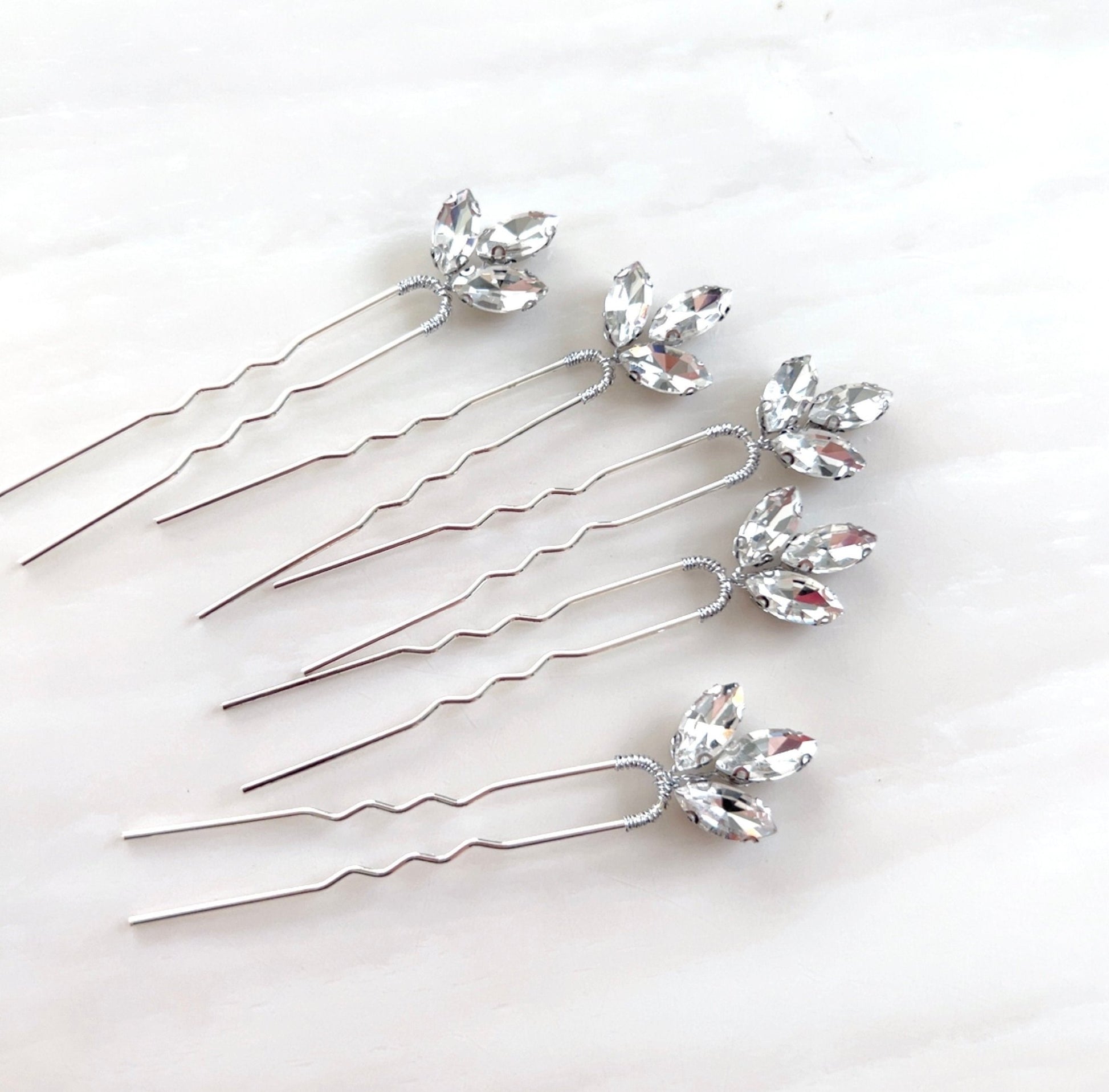 Silver hair pins with clear crystals - Petal & Pearl