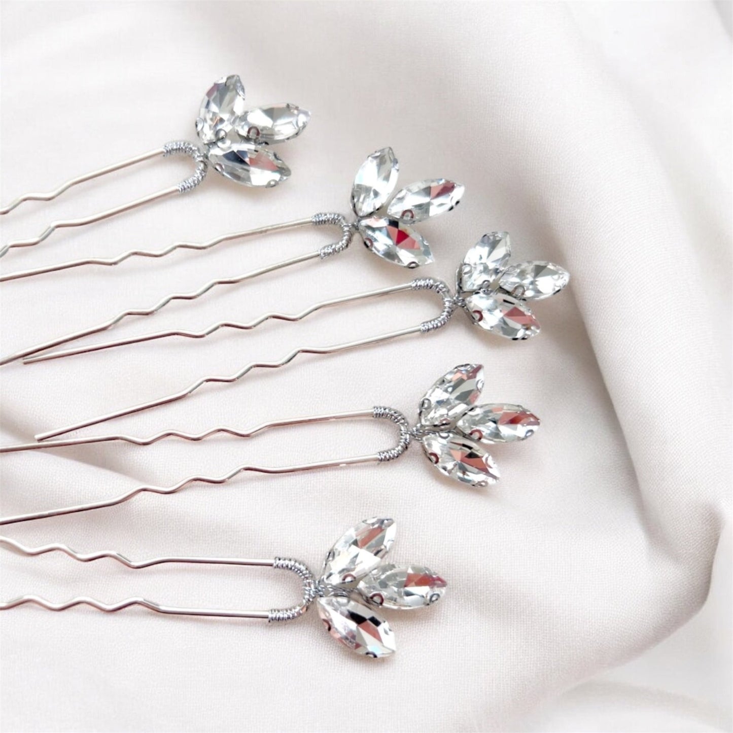 Silver hair pins with clear crystals - Petal & Pearl