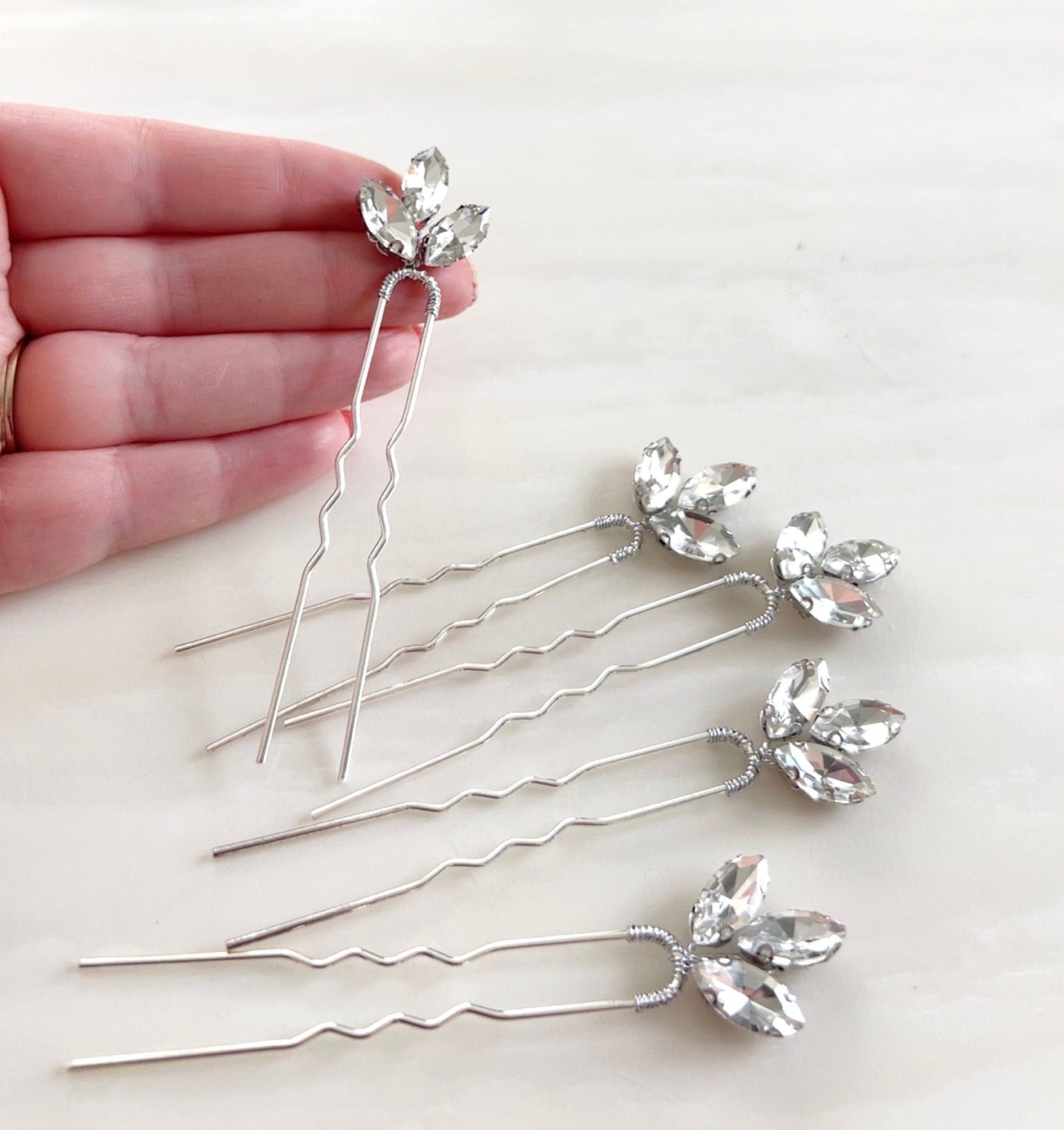 Silver hair pins with clear crystals - Petal & Pearl