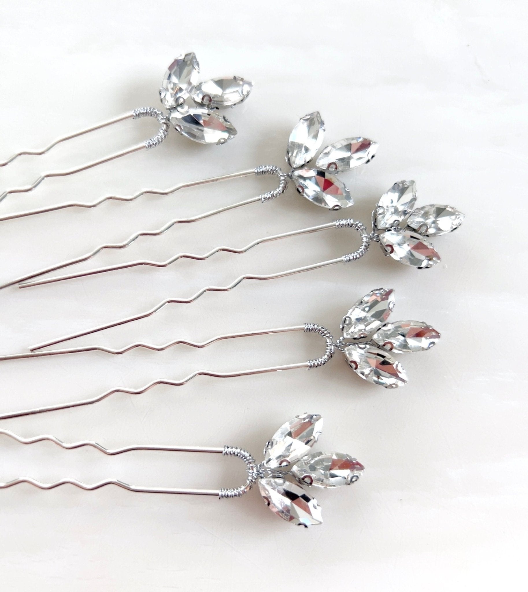 Silver hair pins with clear crystals - Petal & Pearl