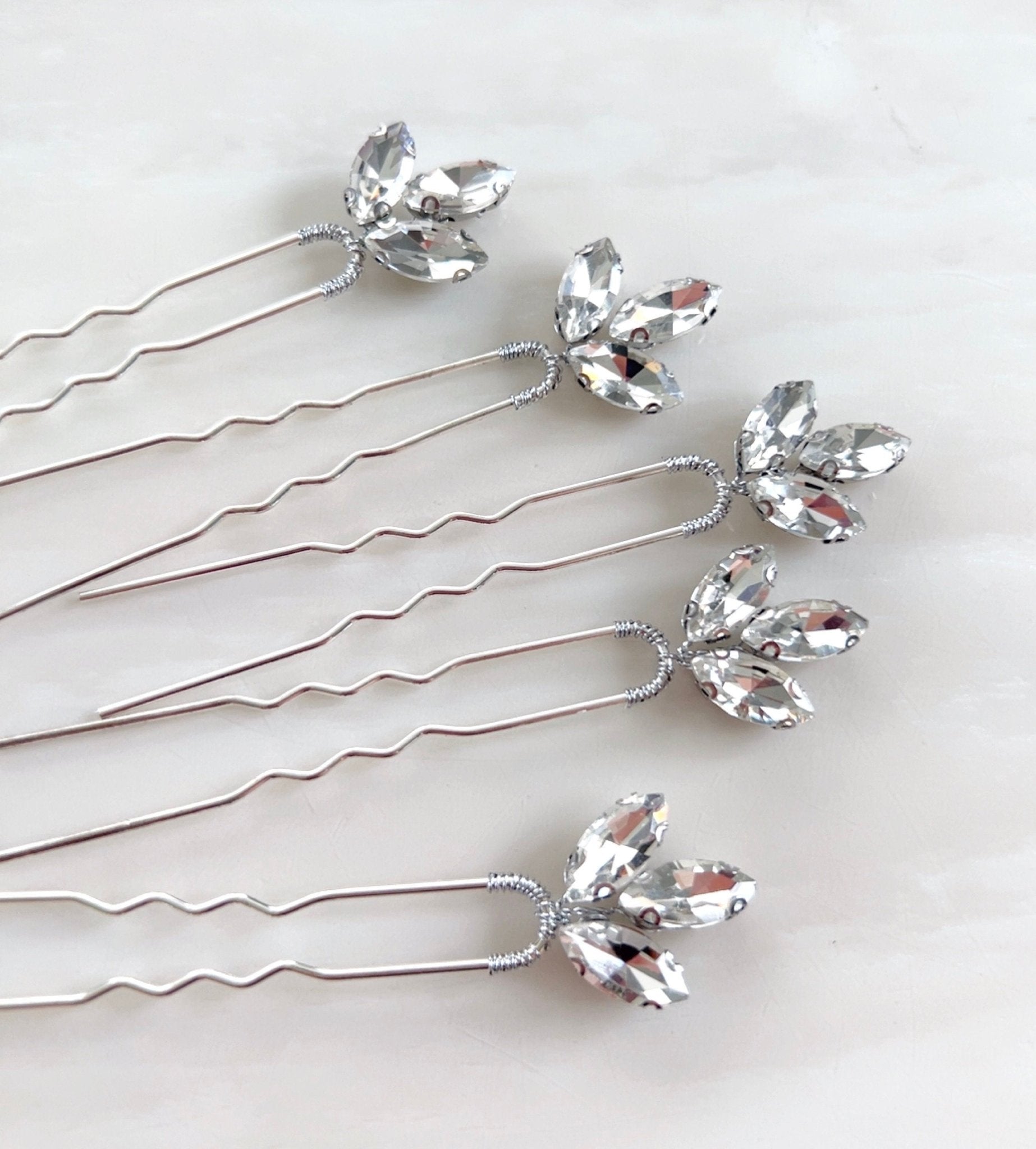 Silver hair pins with clear crystals - Petal & Pearl