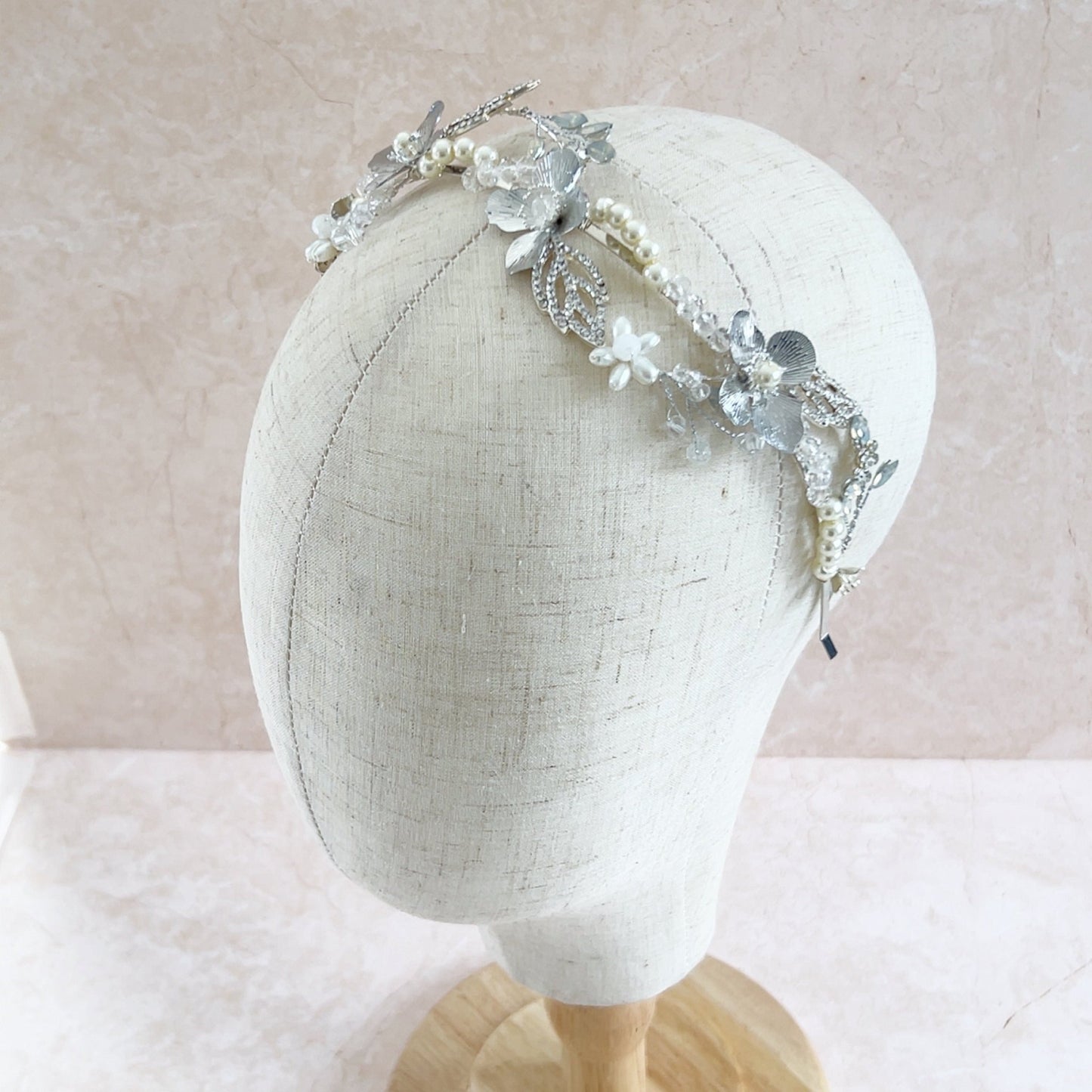 Silver handmade bridal headpiece - Petal & Pearl