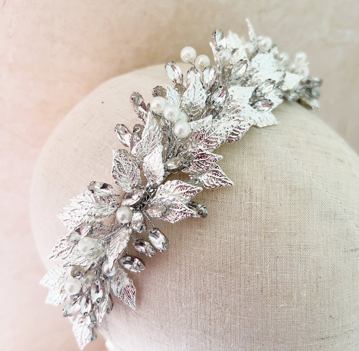 Silver leaf bohemian bridal headband - Petal & Pearl