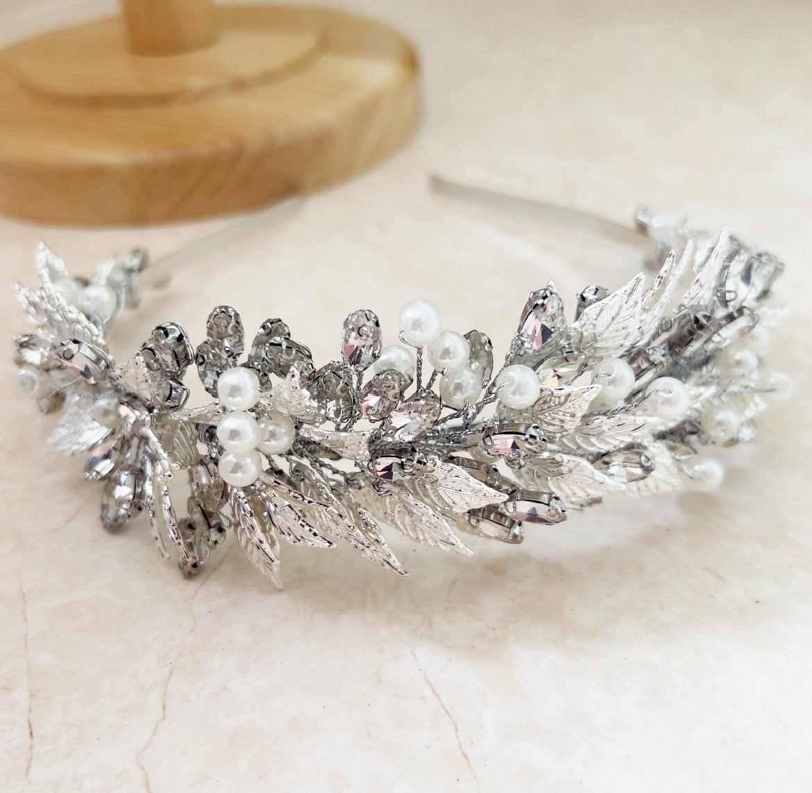 Silver leaf bohemian bridal headband - Petal & Pearl