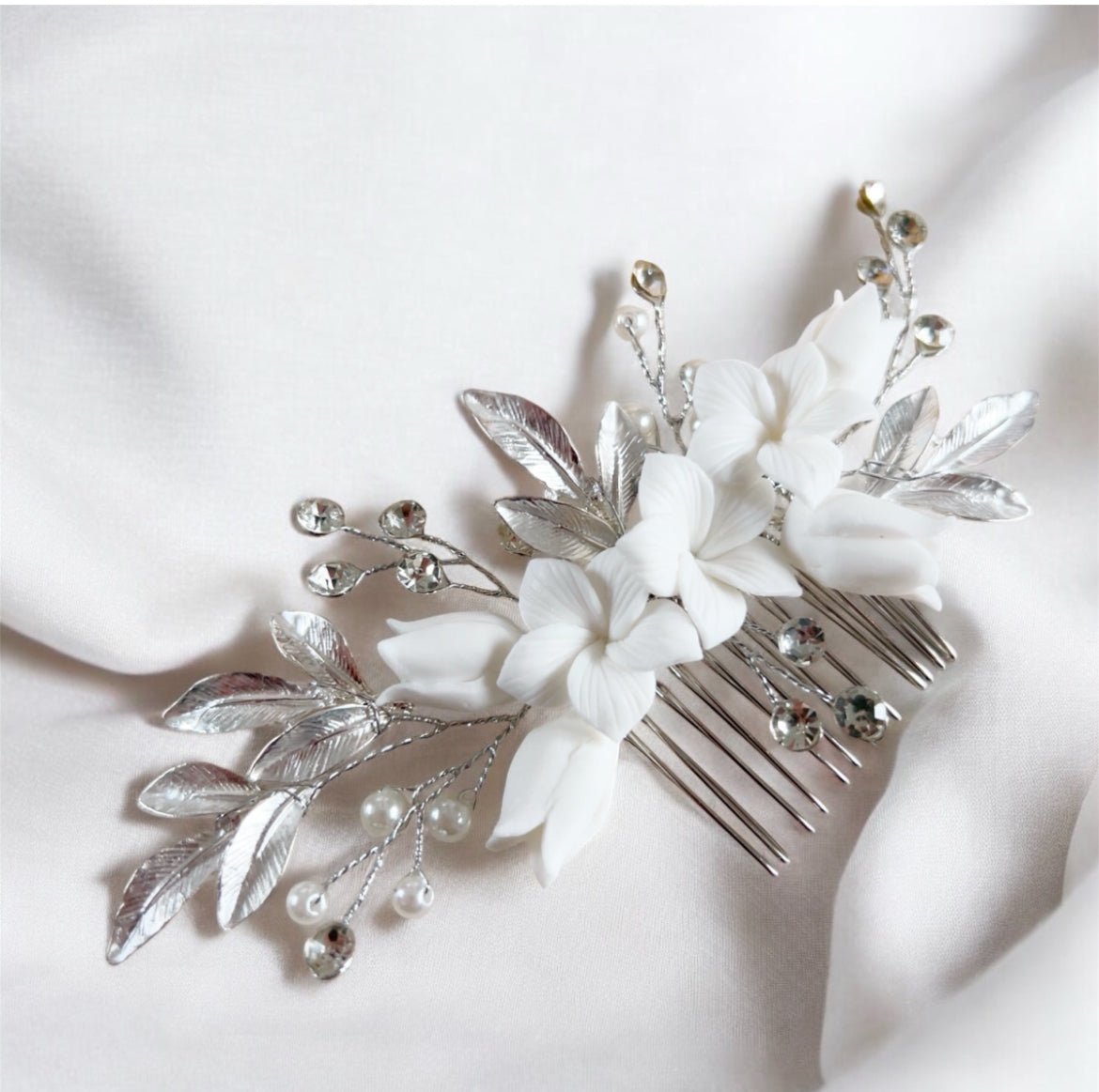 Silver leaf bridal hair comb - Petal & Pearl