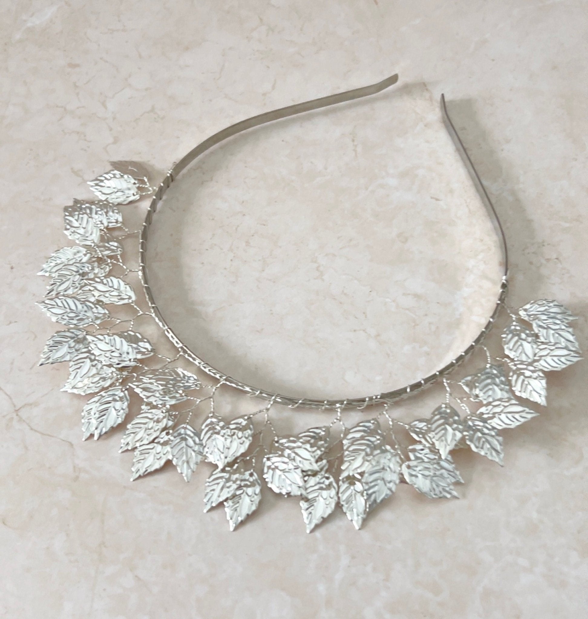 Silver leaf bridal headband - Petal & Pearl