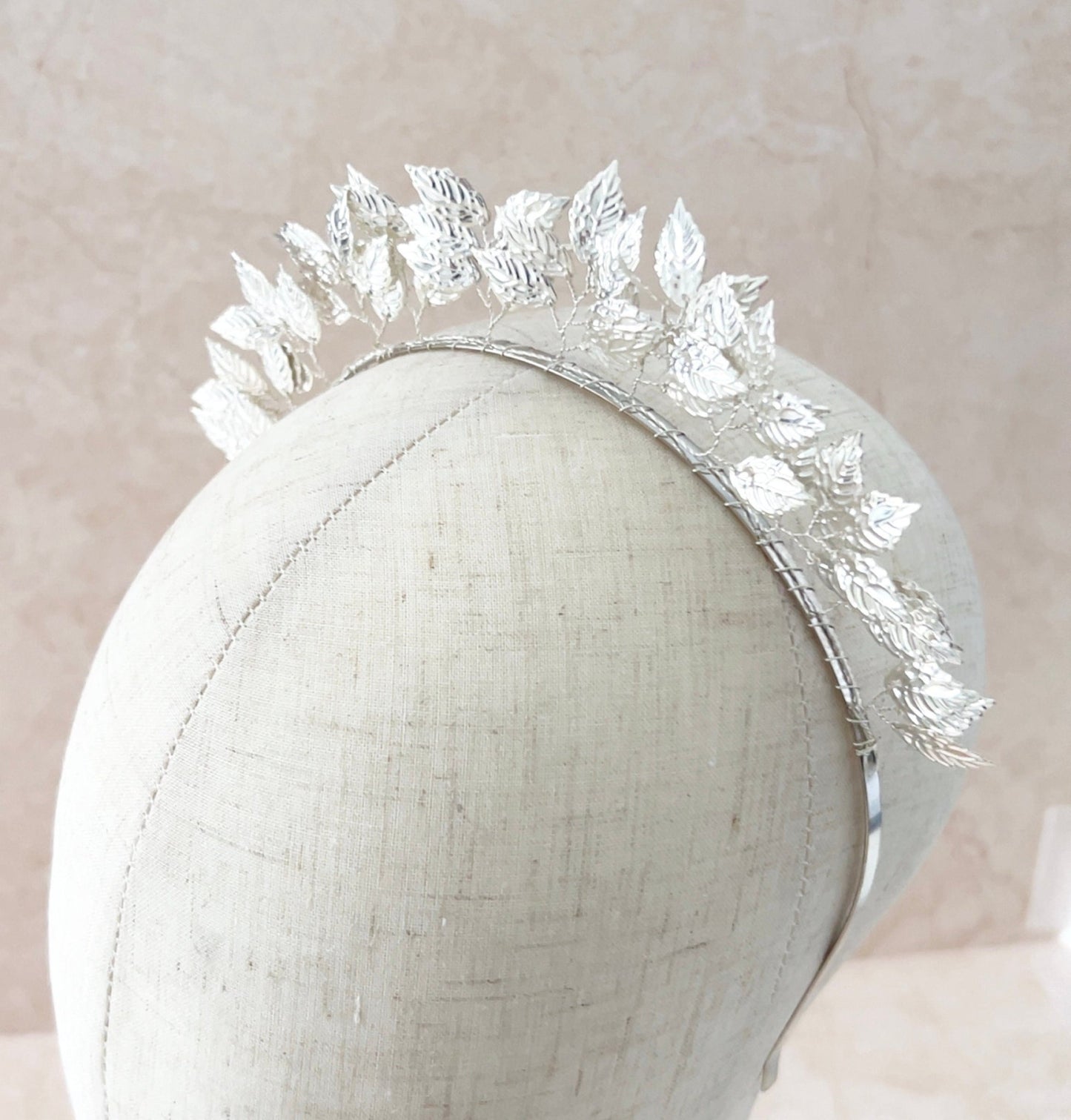 Silver leaf bridal headband - Petal & Pearl