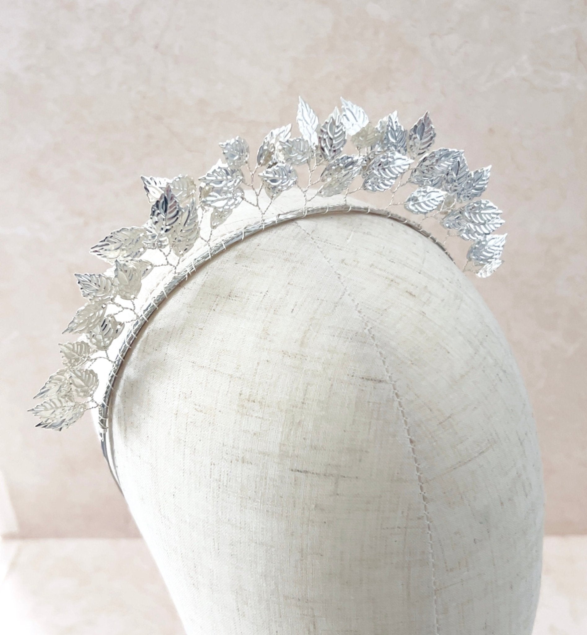 Silver leaf bridal headband - Petal & Pearl