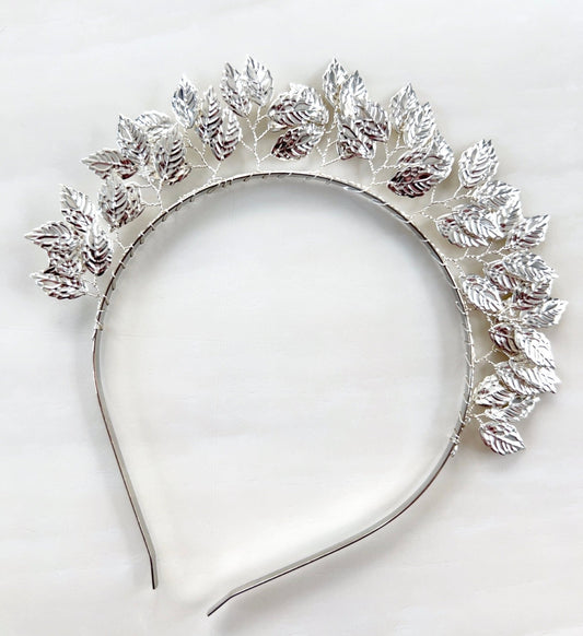 Silver leaf bridal headband - Petal & Pearl