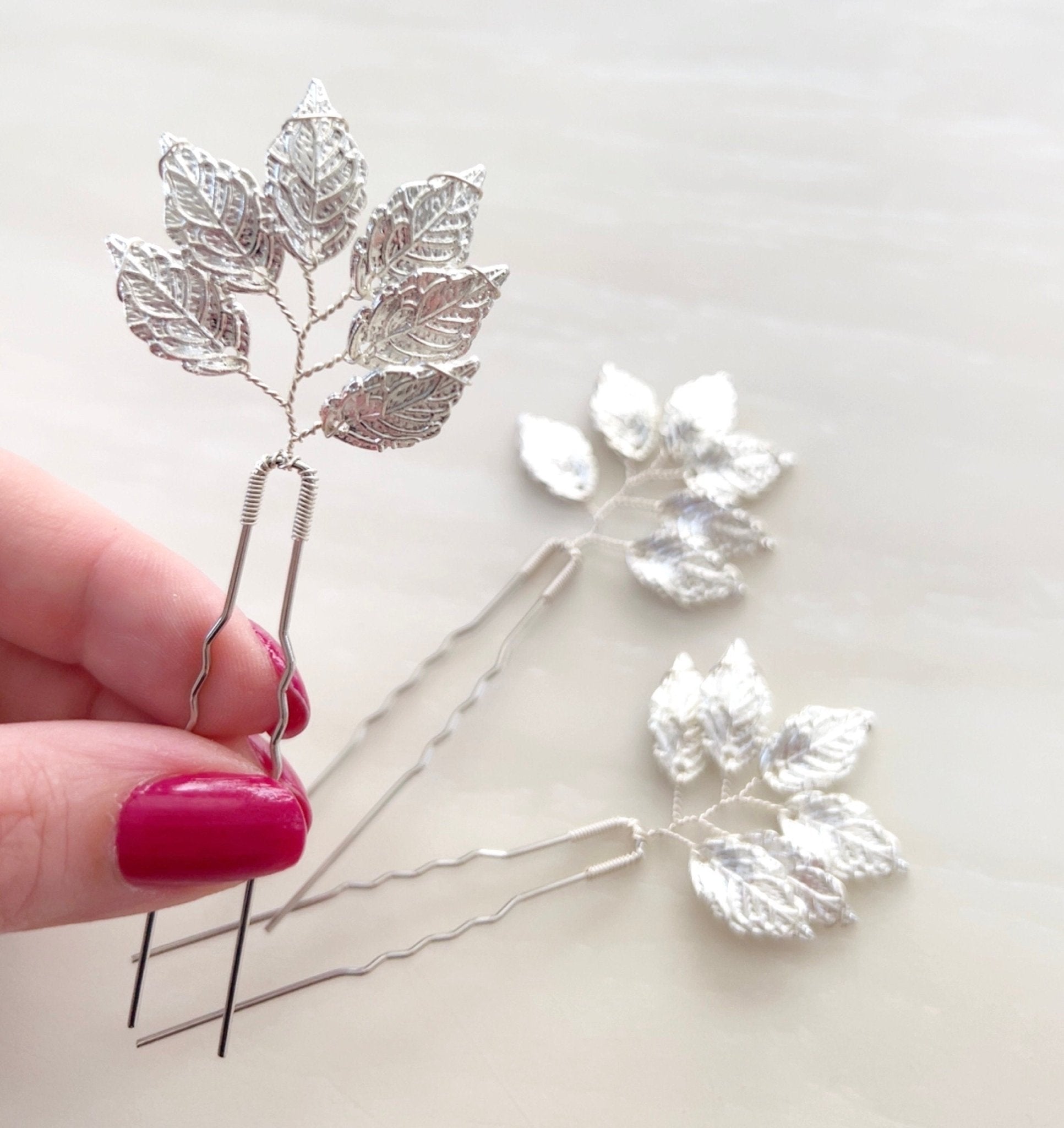 Silver leaf hair pins - Petal & Pearl