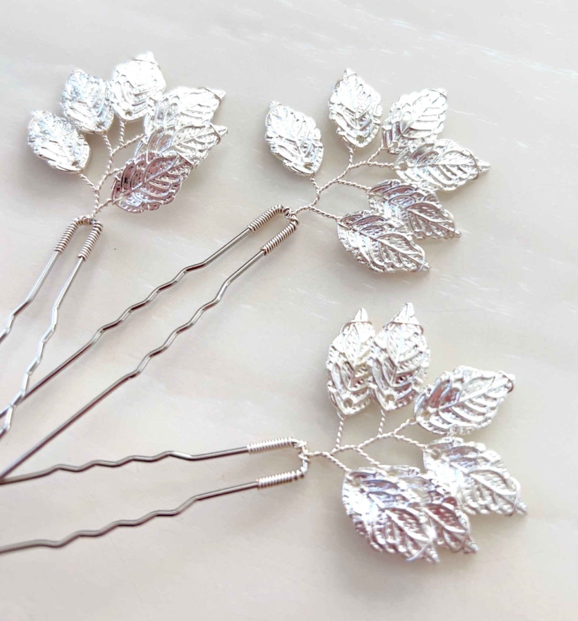 Silver leaf hair pins - Petal & Pearl