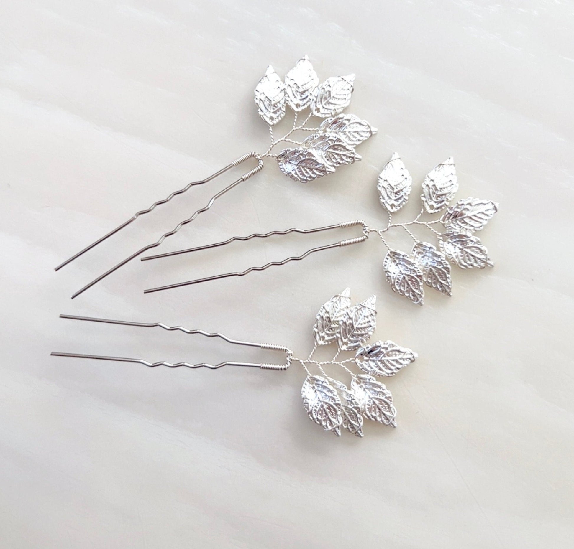 Silver leaf hair pins - Petal & Pearl