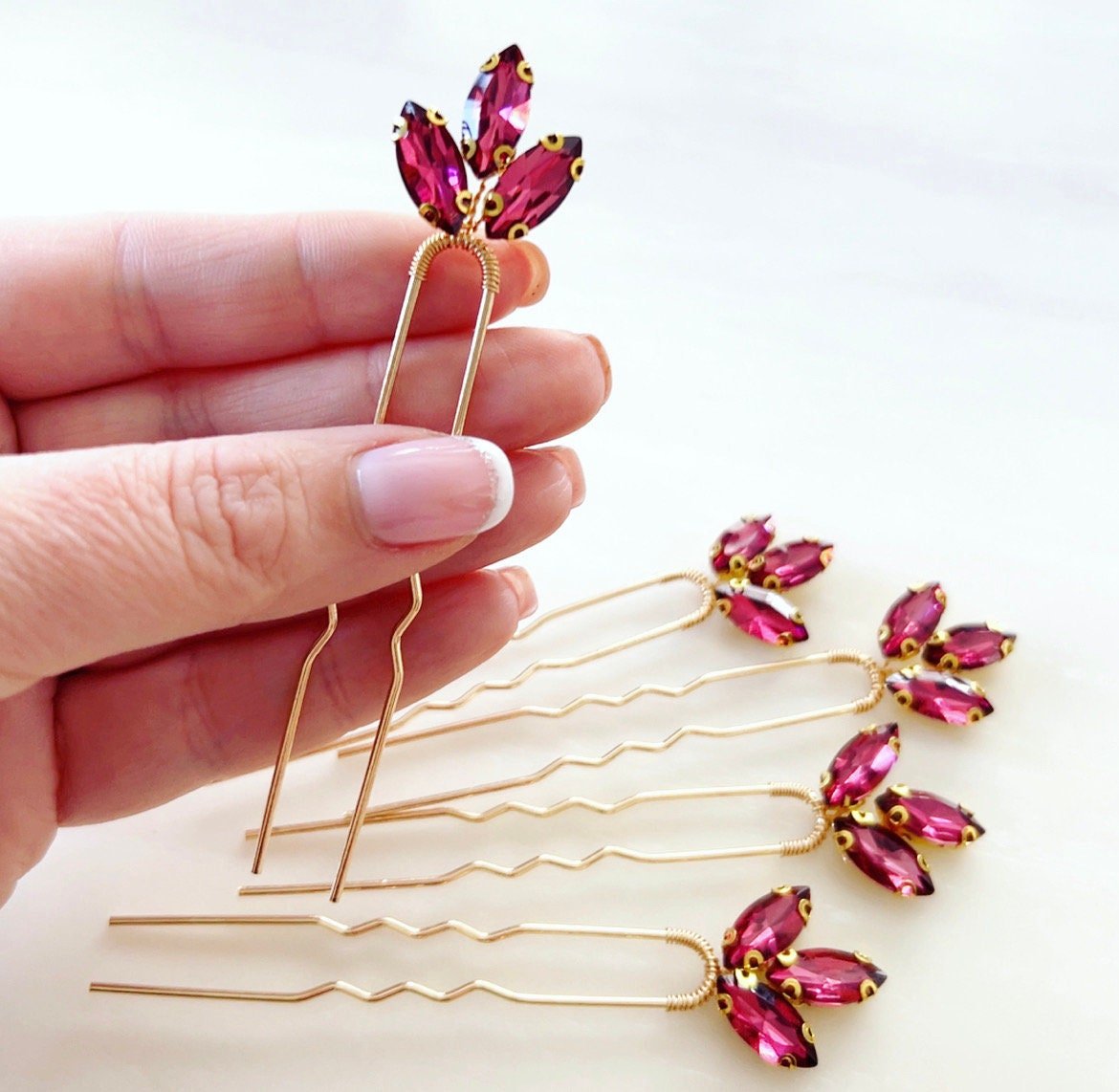 Stunning wine red hair pins - Petal & Pearl