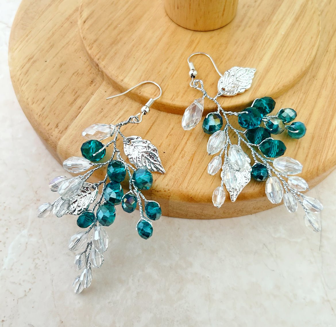 Teal Crystal Drop Earrings - Petal & Pearl