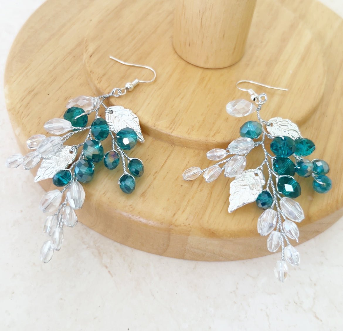 Teal Crystal Drop Earrings - Petal & Pearl