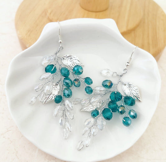 Teal Crystal Drop Earrings - Petal & Pearl