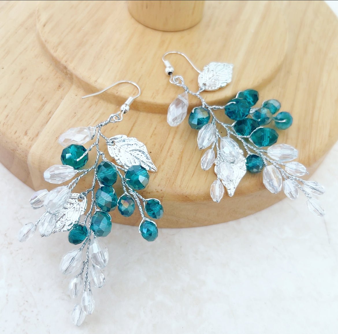 Teal Crystal Drop Earrings - Petal & Pearl