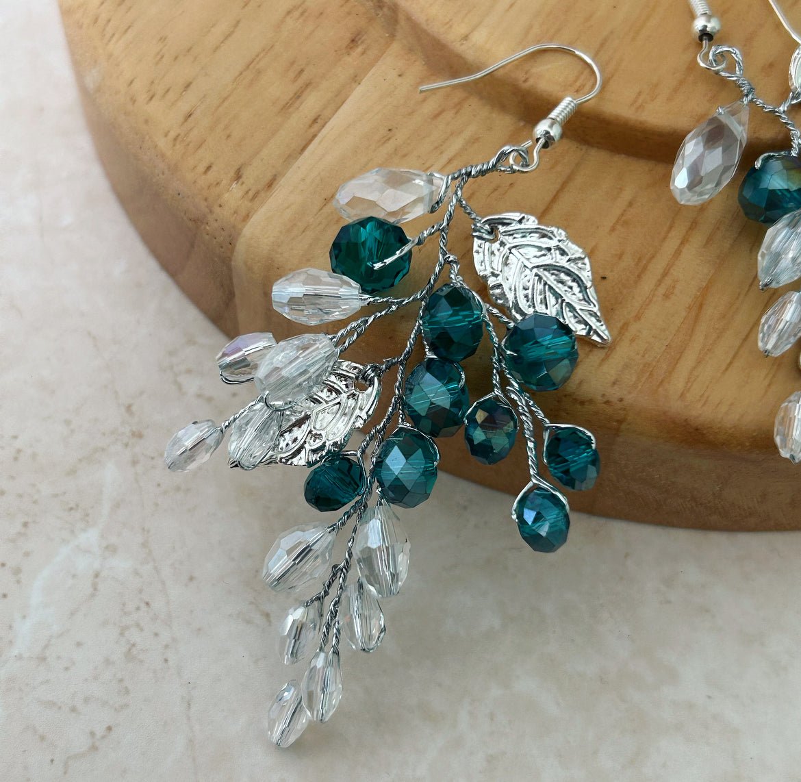 Teal Crystal Drop Earrings - Petal & Pearl