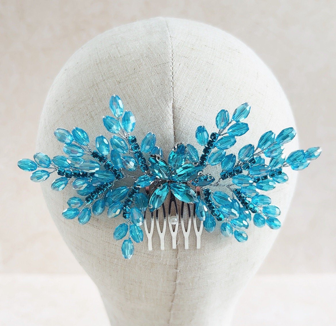 Vibrant blue bow crystal hair comb - Petal & Pearl