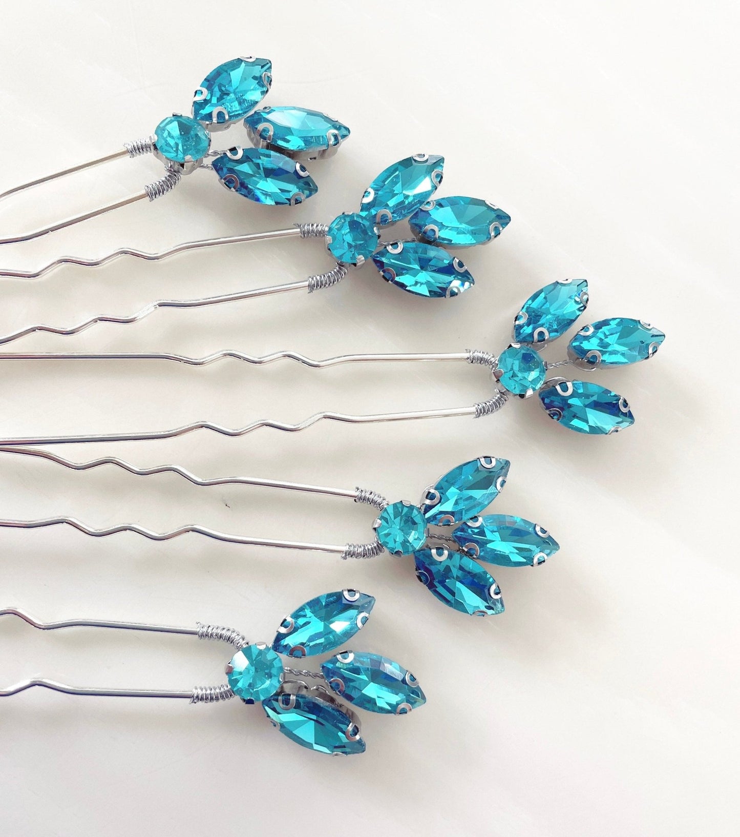 Vibrant Blue crystal hair pins - Petal & Pearl