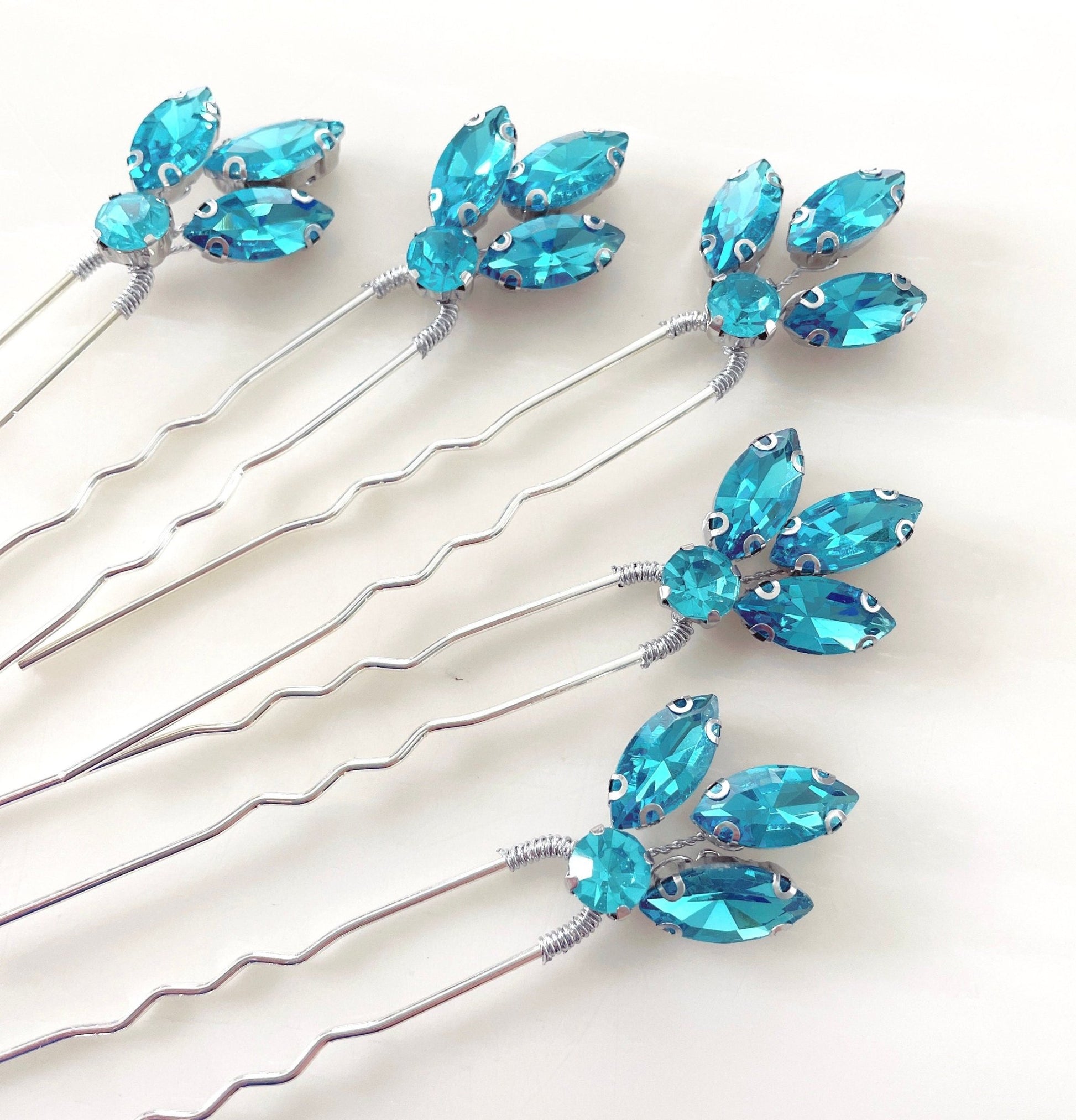 Vibrant Blue crystal hair pins - Petal & Pearl