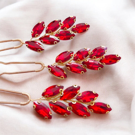 Vibrant red crystal hair pins - Petal & Pearl