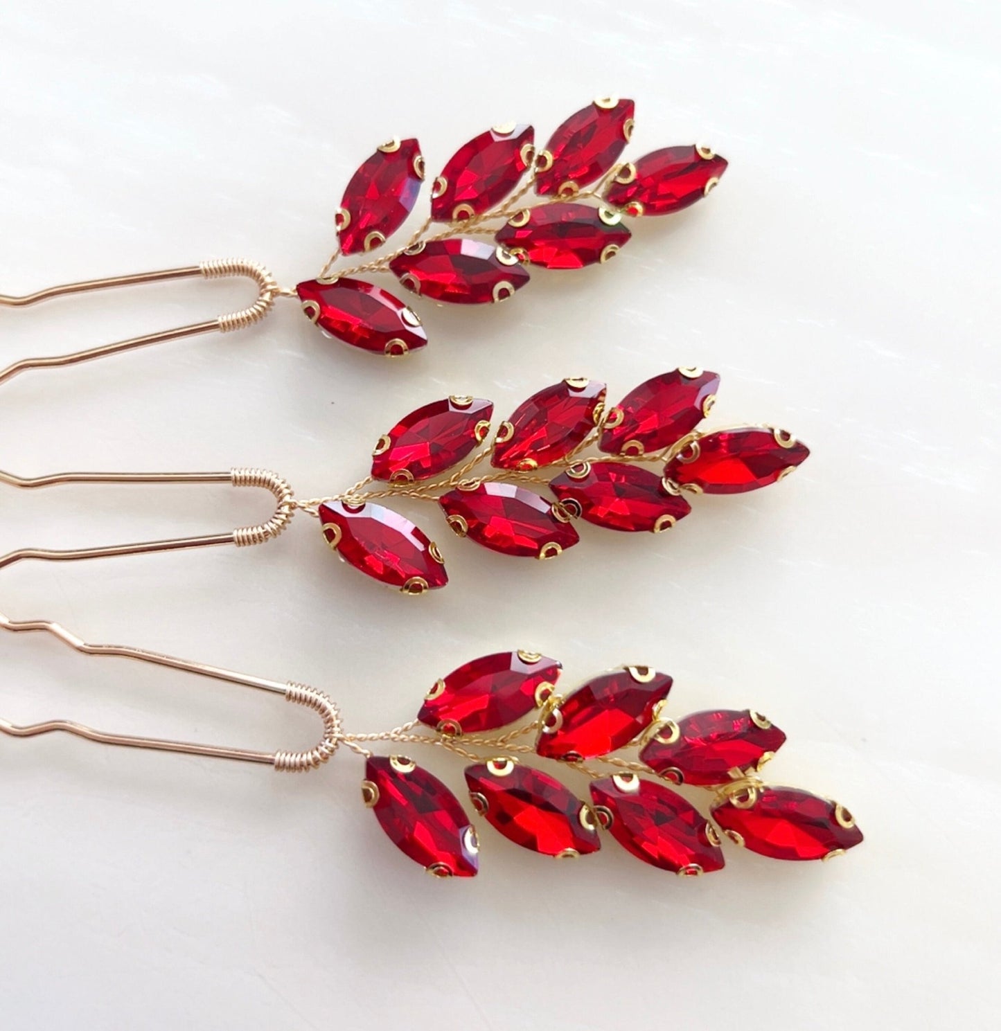 Vibrant red crystal hair pins - Petal & Pearl