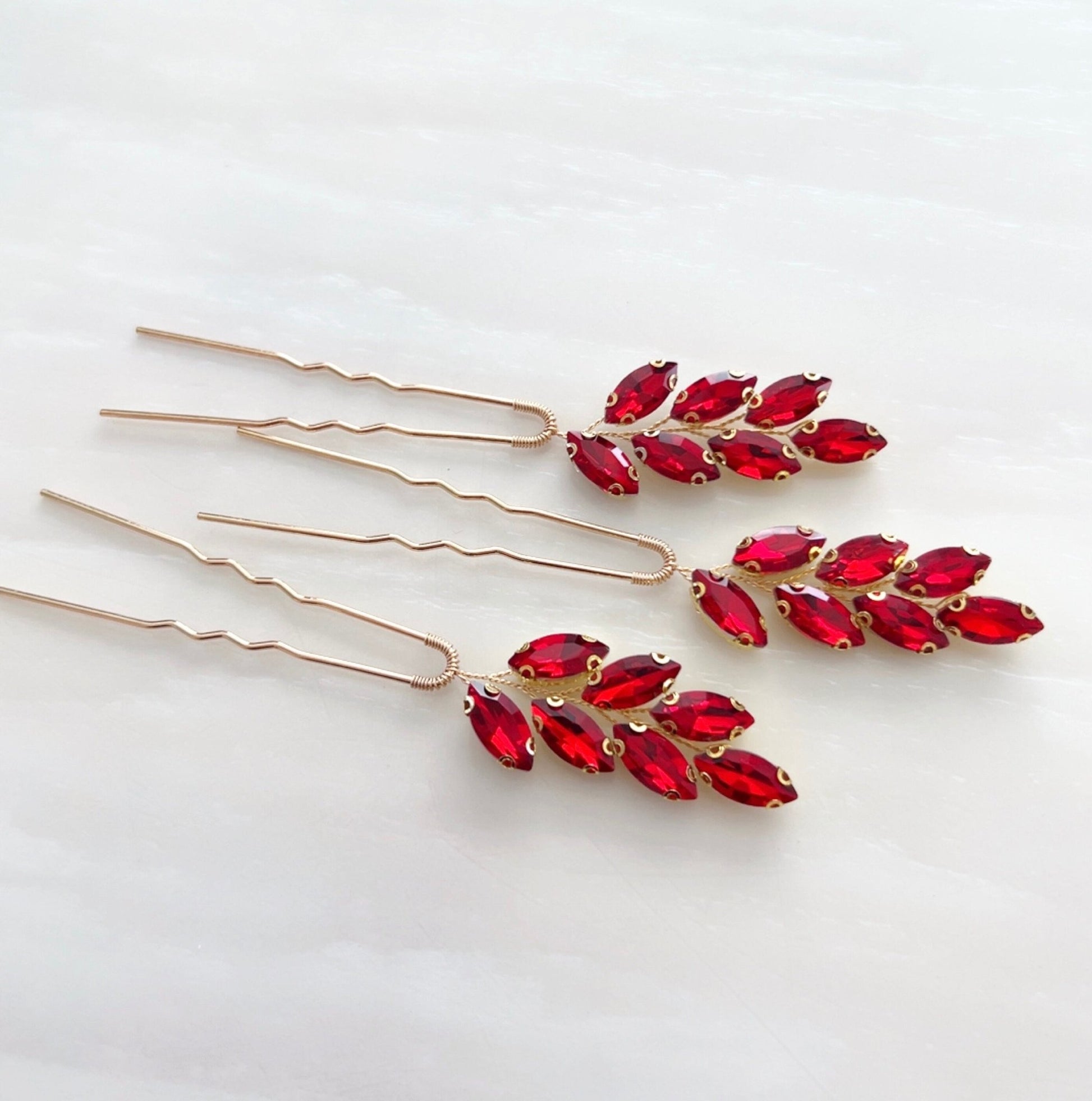 Vibrant red crystal hair pins - Petal & Pearl