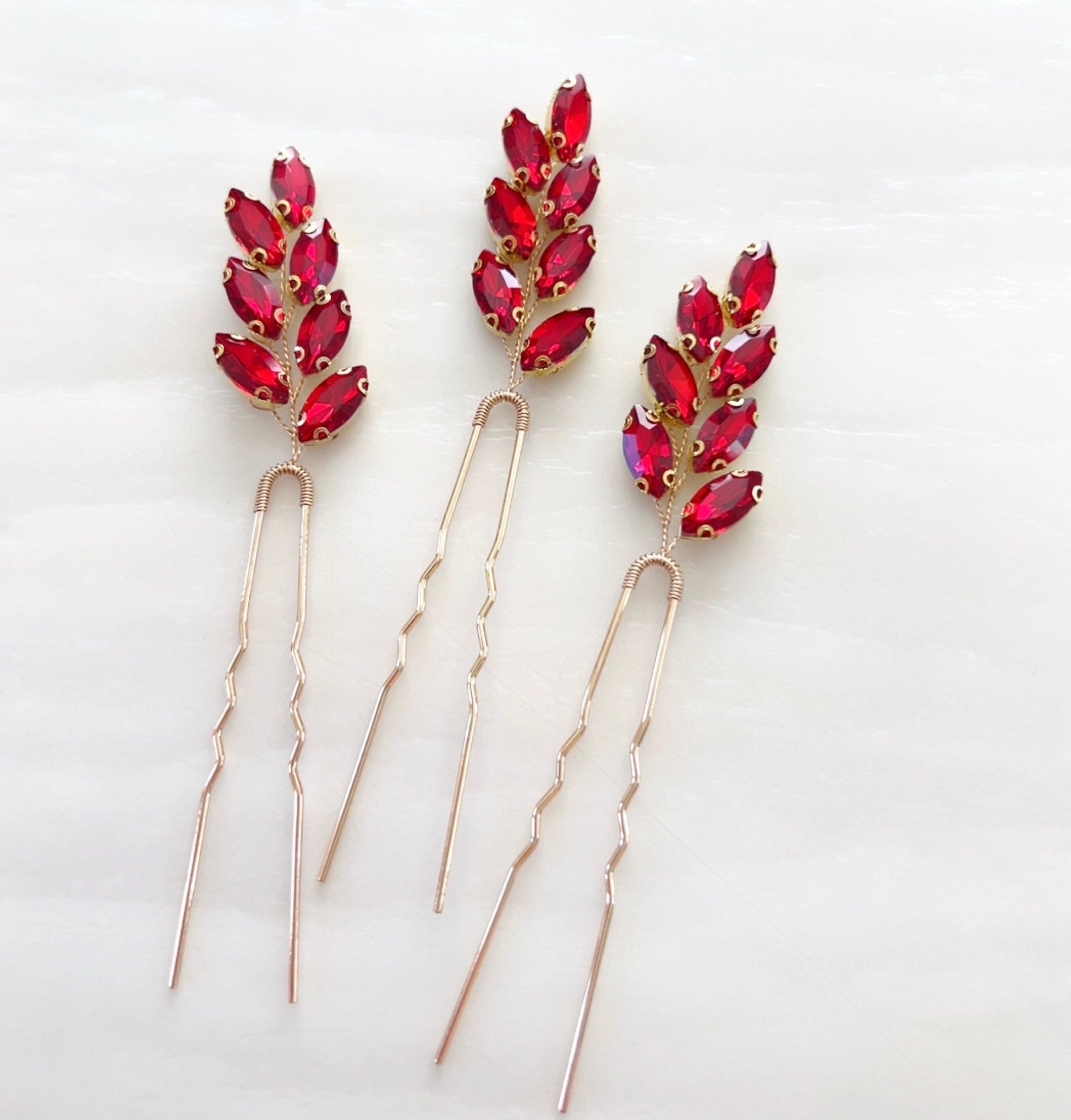 Vibrant red crystal hair pins - Petal & Pearl